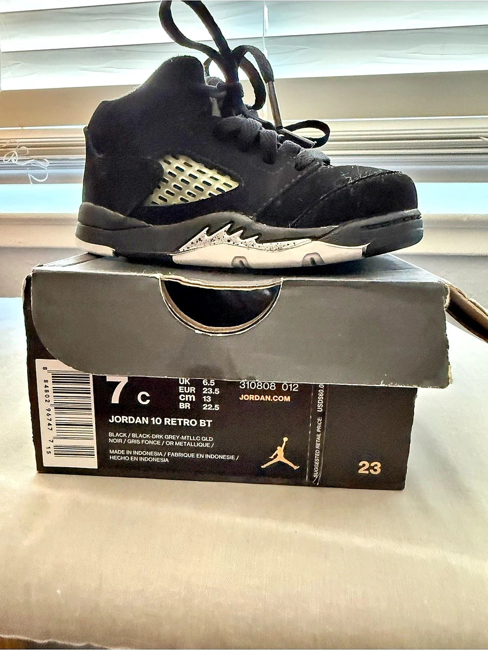 Jordan 10 Retro BT Boys US 7C Black & White Sneakers